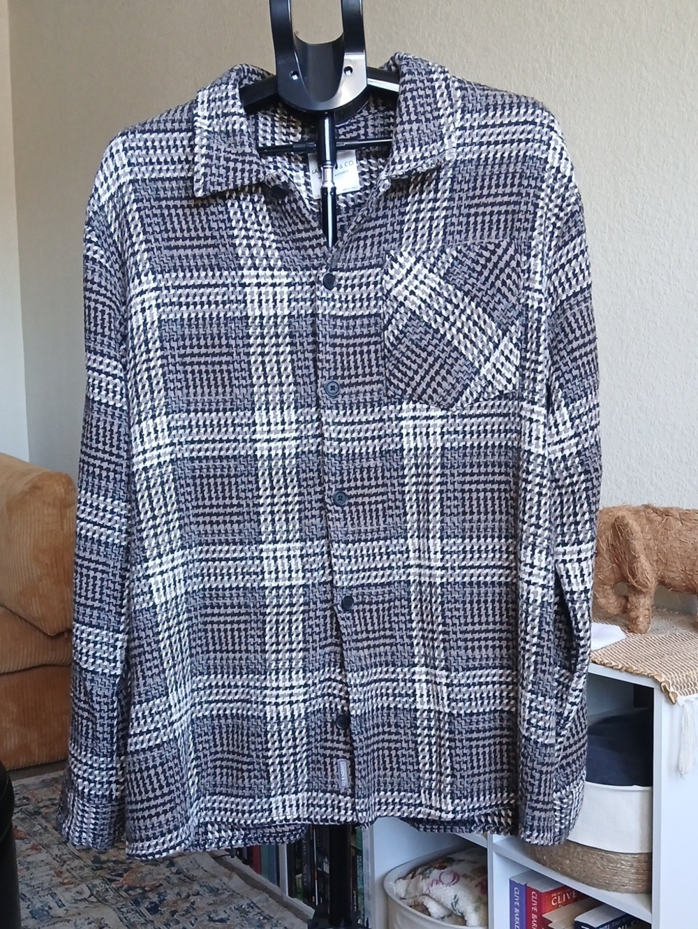 Larsson &CO Men's Black/White/Brown Plaid Casual Button-Down Shacket SZ XL
